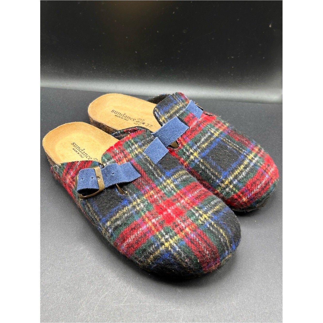 NWOT Sundance Wool Tartan Plaid Slip-On Clog - Red/Green/Blue EU 37 NWOT Sundance Wool Tartan Plaid Slip-On Clog - Red/Green/Blue EU 37