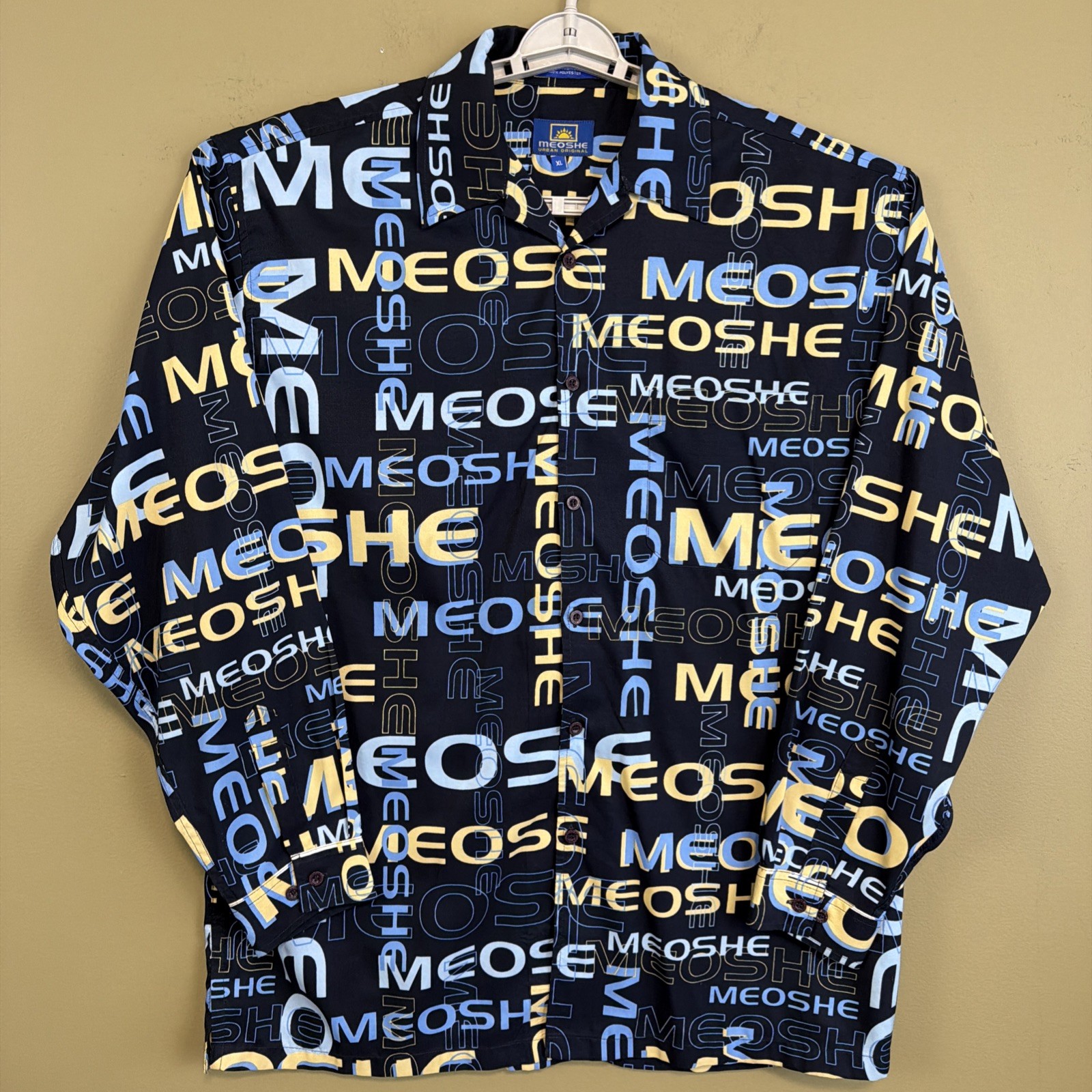 Vintage Meoshe Navy AOP Mens XL Long Sleeve Button Down Streetwear Y2K Urban NEW