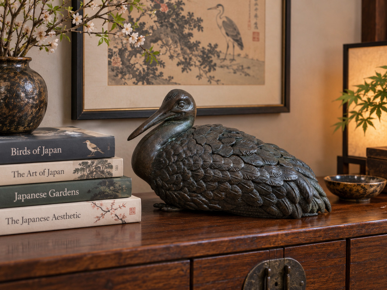 Bronze Seated Bird Sculpture - Signed - Japanese Okimono - Stunning Quality