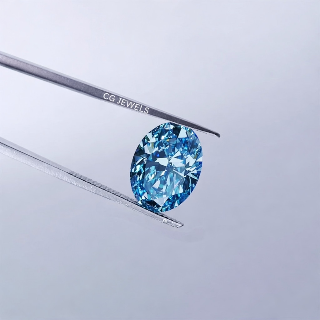 3.50CT Oval Cut Loose Lab Grown Diamond Fancy Blue Color VVS1 Clarity Loose Gems