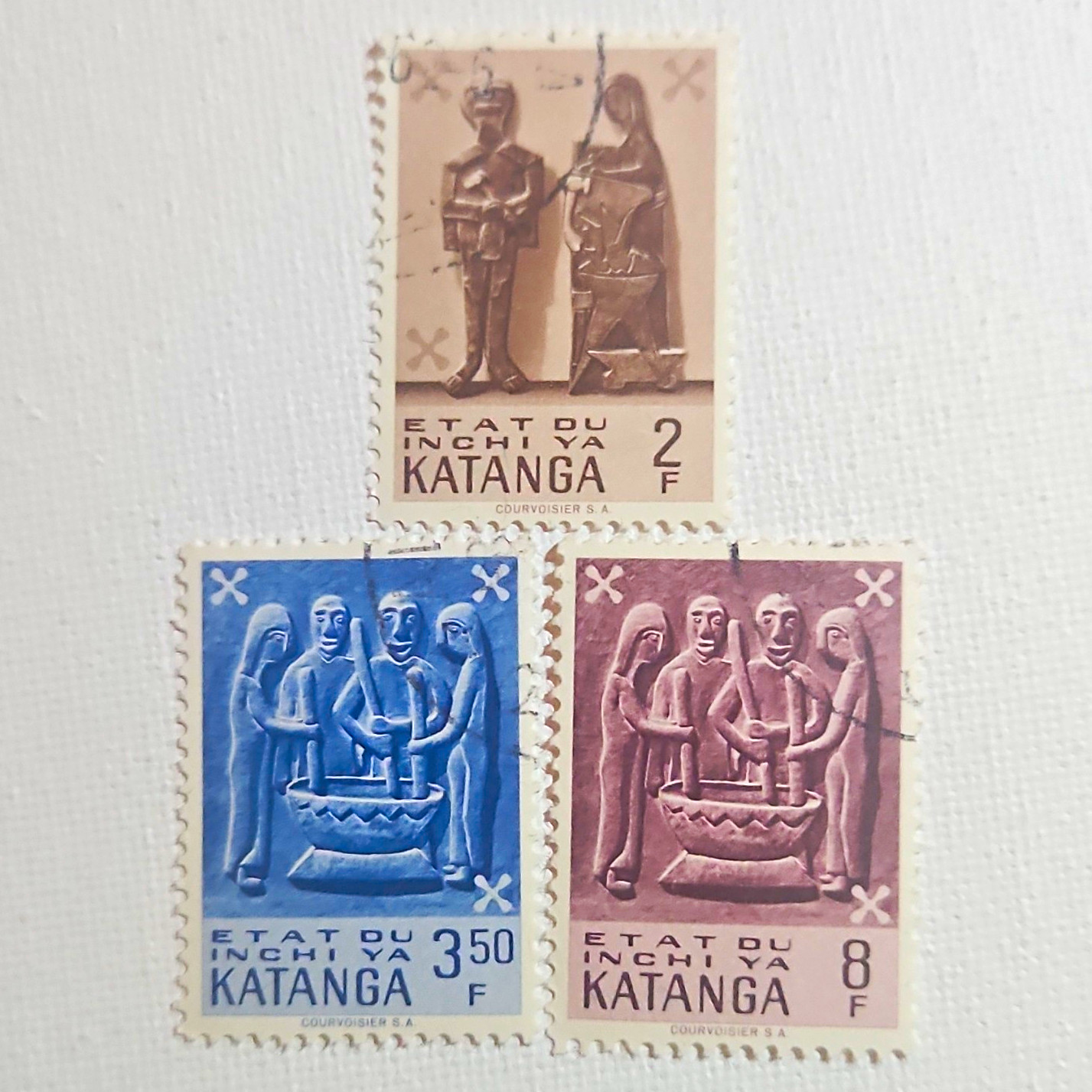 Katanga Congo Belgium Colony Postage Stamps 2F 3.50F 8F - Handstamped