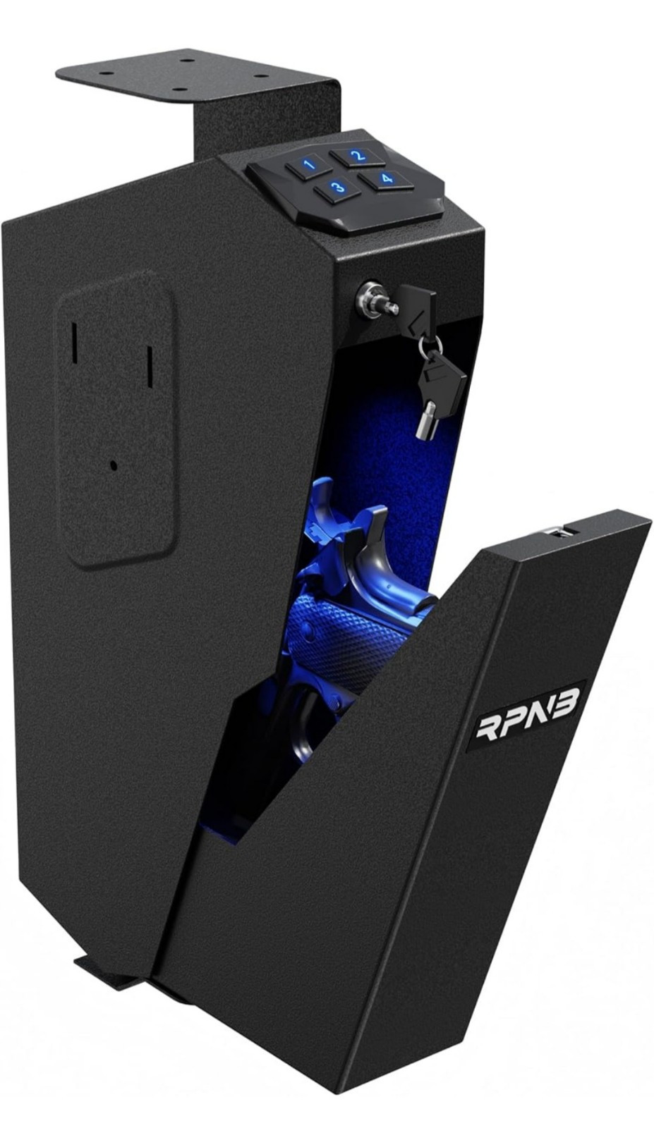 RPNB Mounted Handgun Safe, Auto Open Lid Smart Pistol Safe with  Keypad Lock