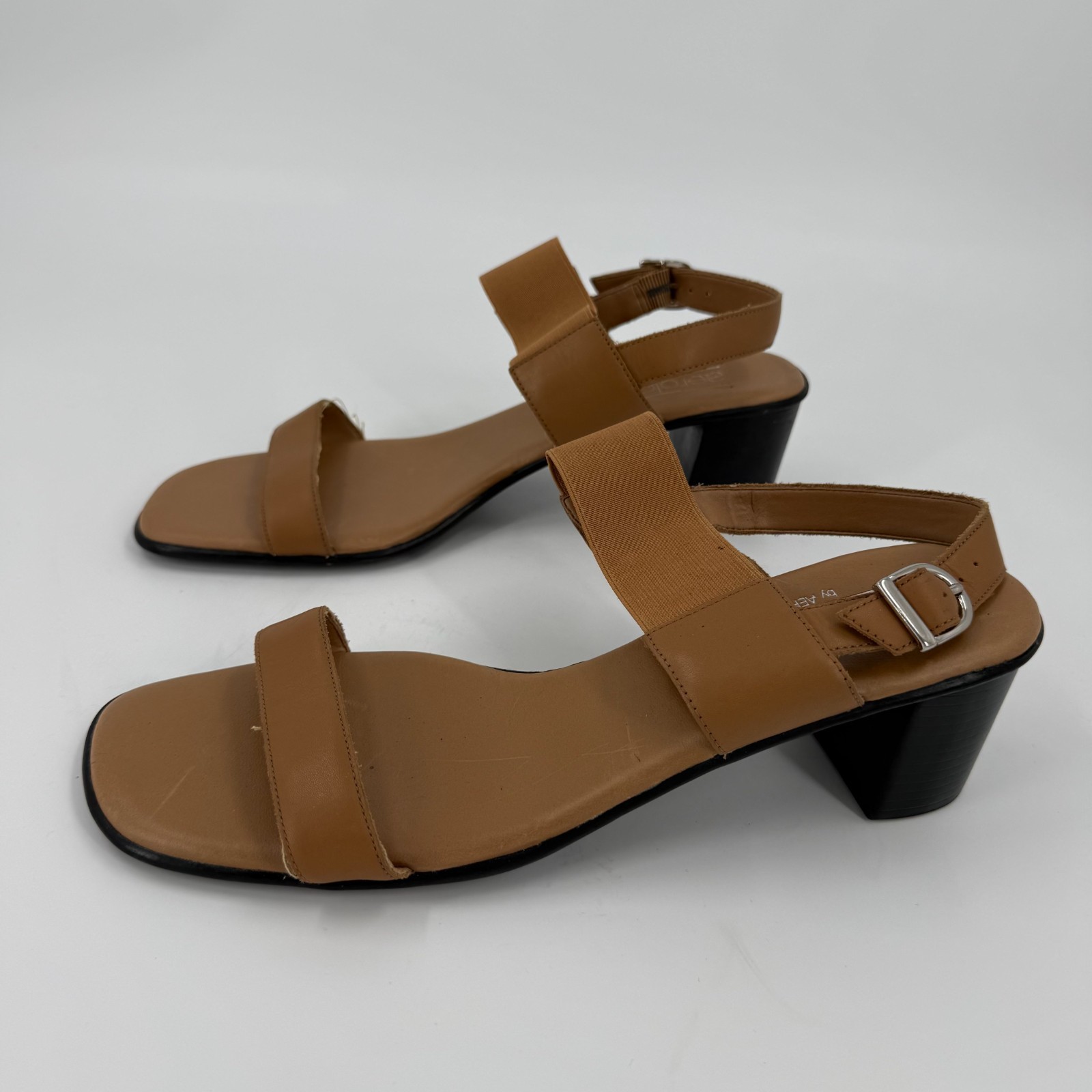 Aerology by Aerosoles Sandals Womens 10 Brown Open Toe Block Heel Buckle Strap
