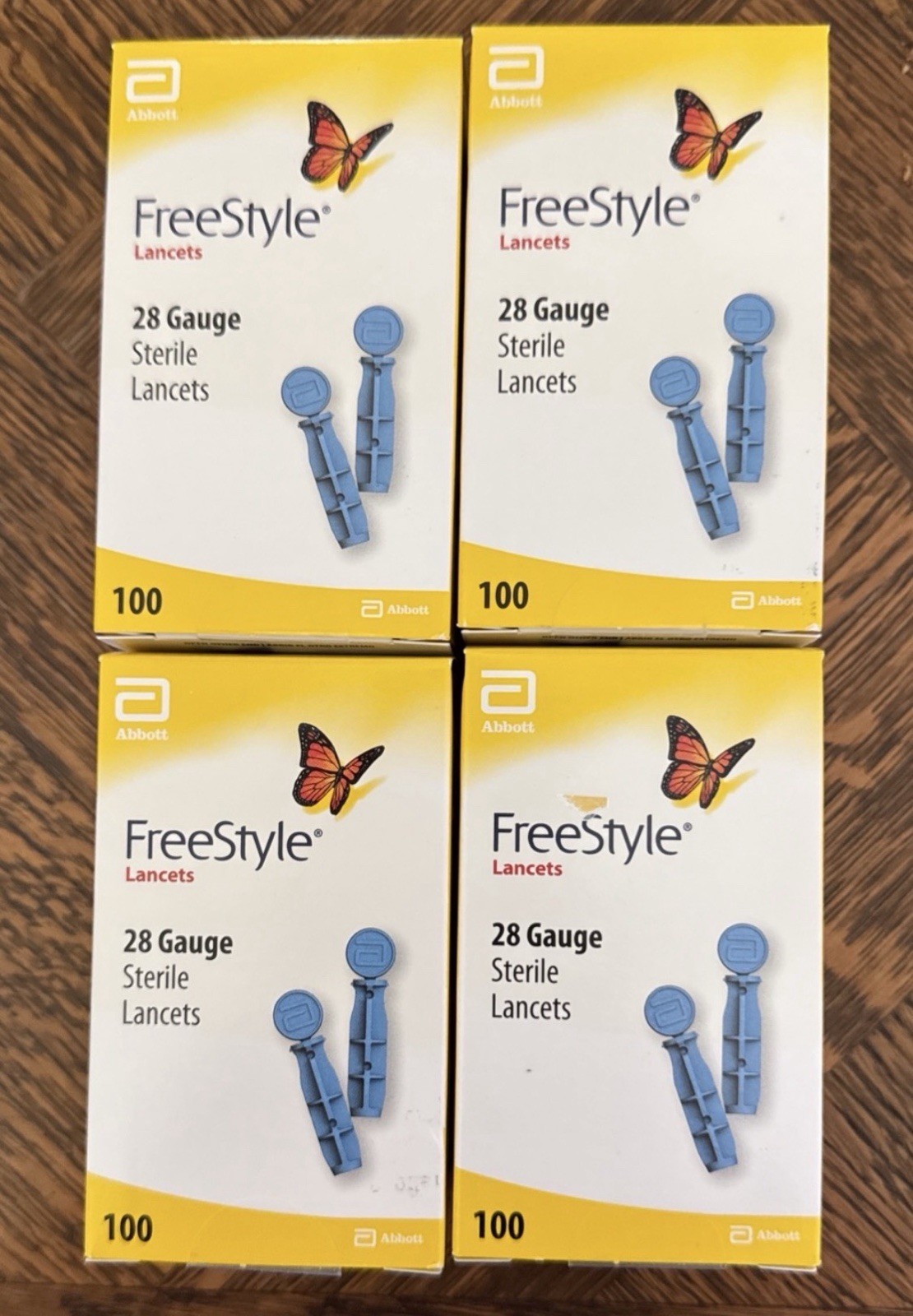 Lot of 4 Freestyle 28 Gauge Sterile Lancets Box of 100 count 400 Total exp. 2030