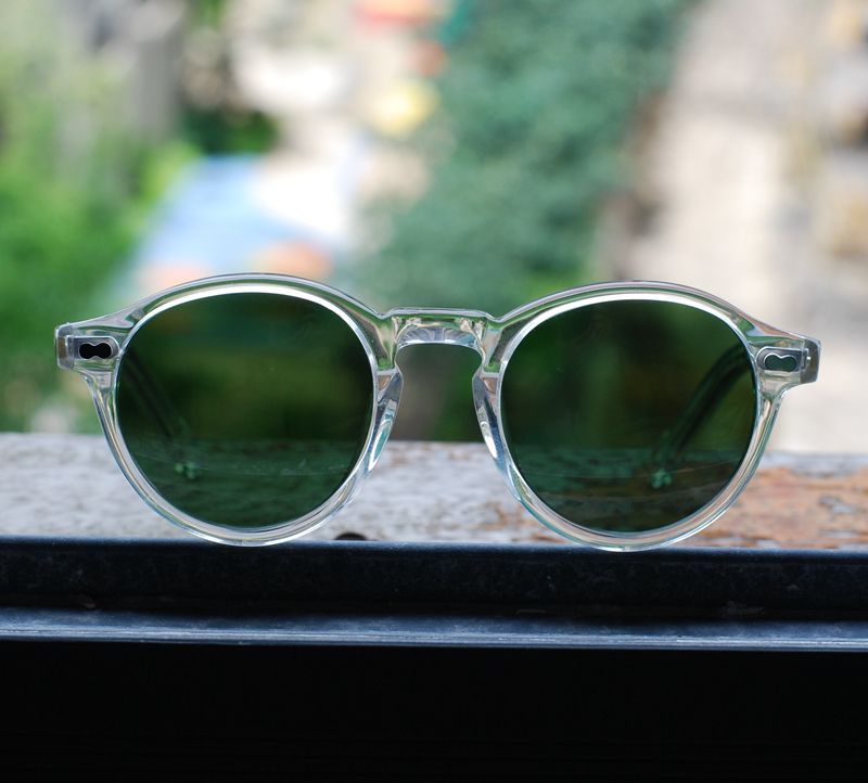 Retro Vintage Johnny Depp sunglasses mens round crystal frame green glass lens