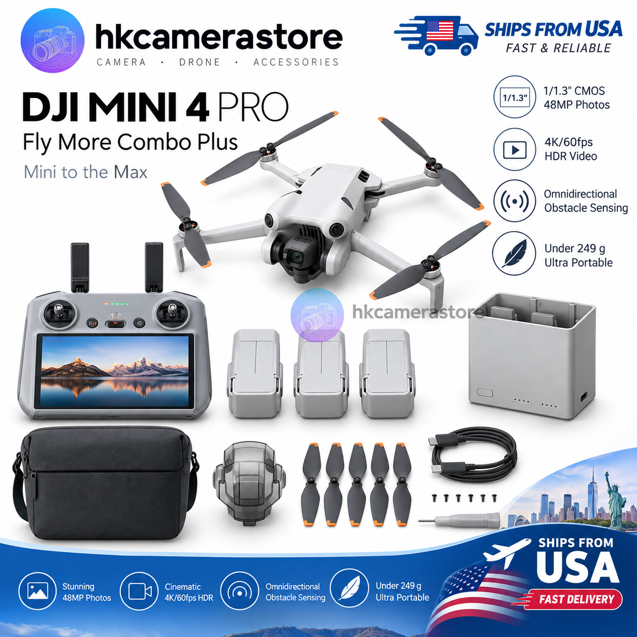 DJI Mini 4 Pro Fly More Combo Plus (DJI RC 2, Three Batteries Plus) Camera Drone