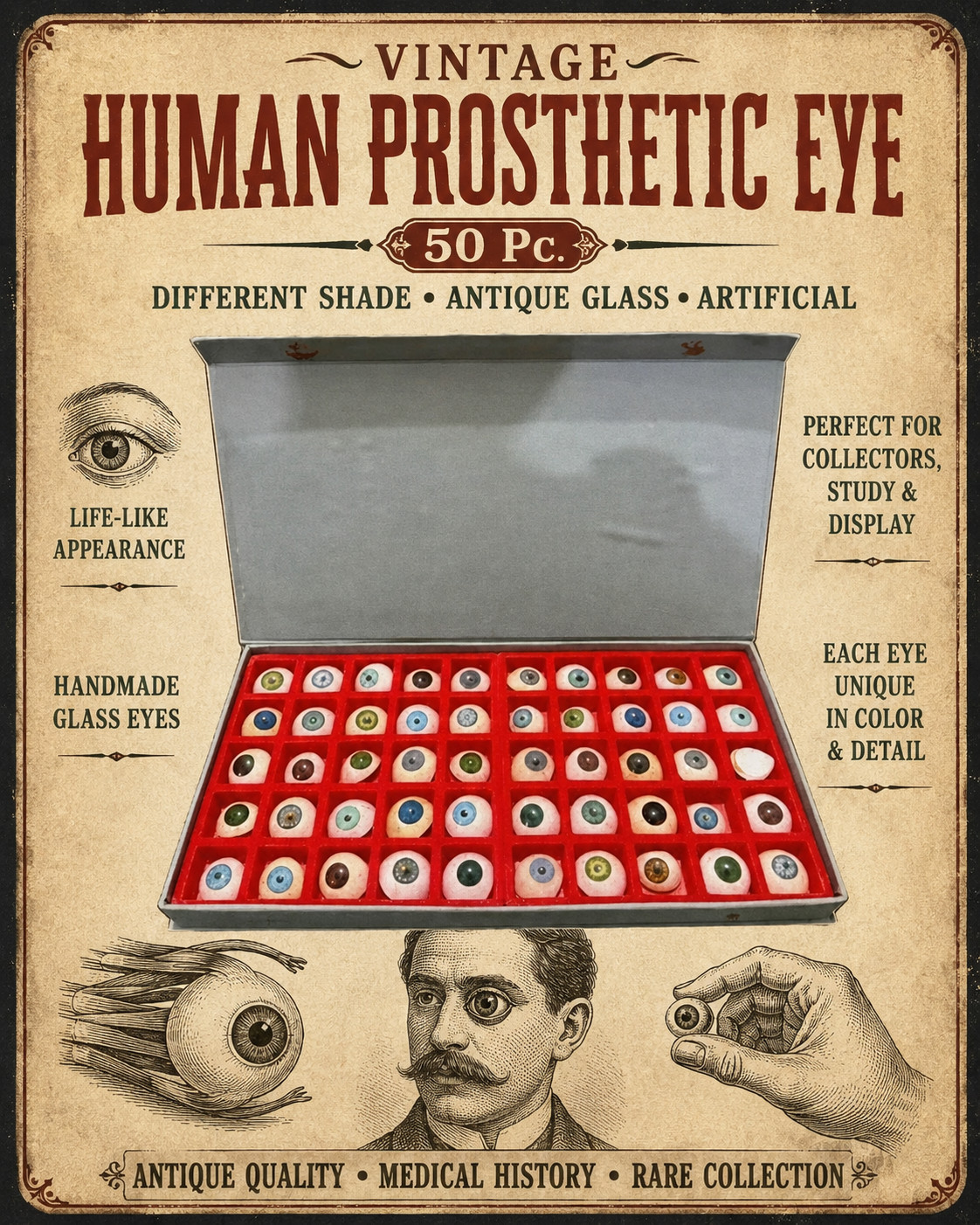 Vintage Human Prosthetic Eye 50 Pc eye Different shade Antique Glass Artificial