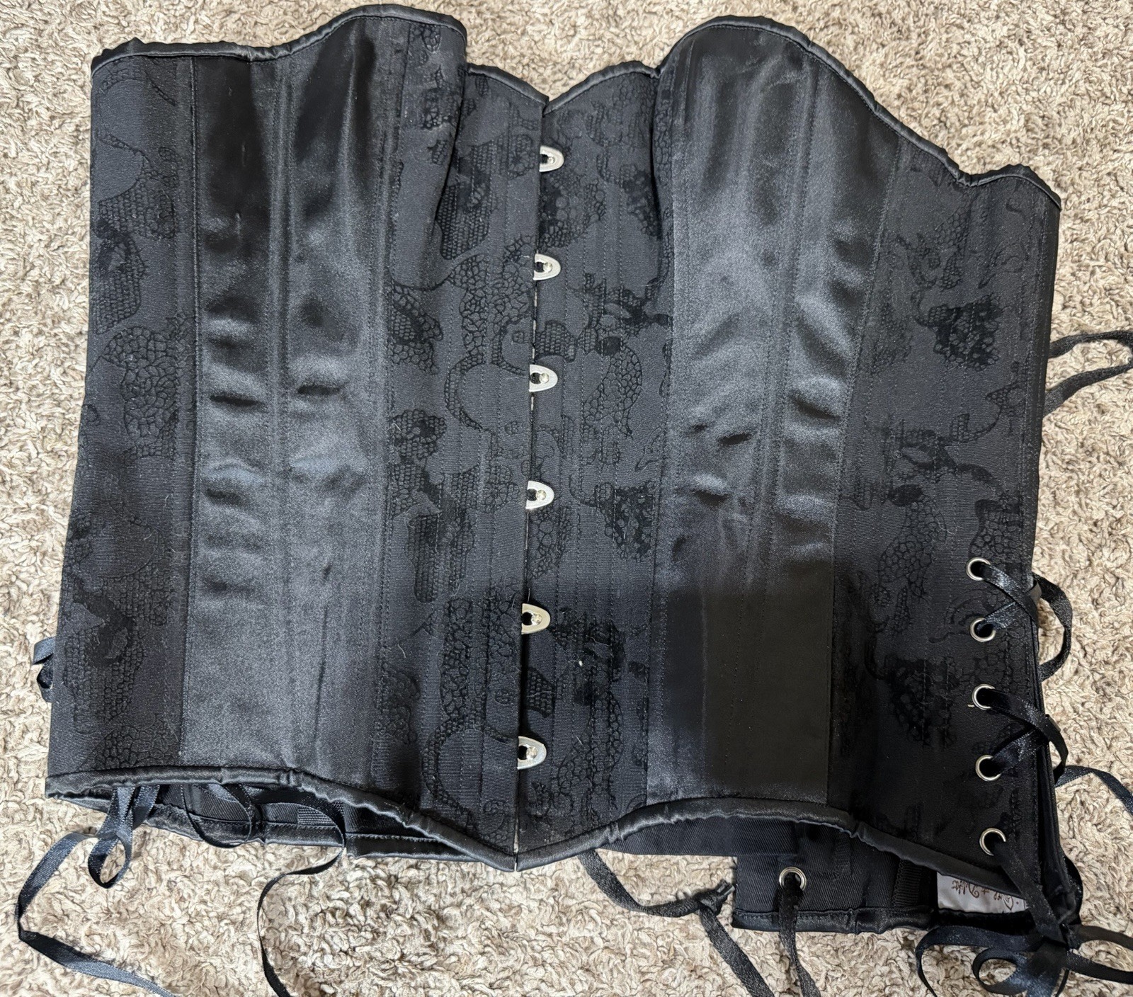 Black Heart\'s Delight Women\'s Underbust Corset Black Floral Lace-Up Size 30 Black Heart\'s Delight Women\'s Underbust Corset Black Floral Lace-Up Size 30