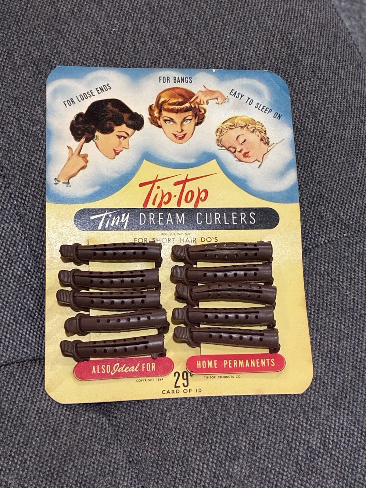 Vintage Tip Top Tiny Dream Curlers Rubber 1950\'s RARE NOS Advertisement