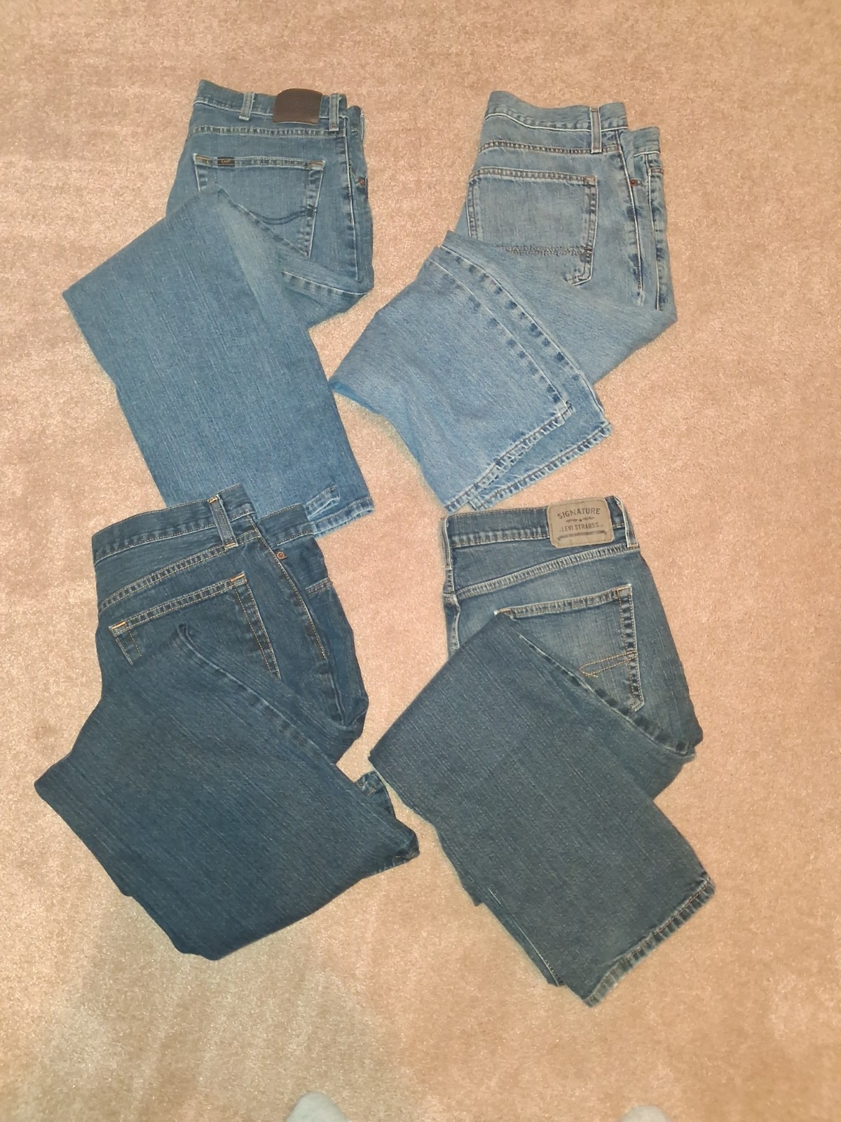 Lot of 4 Men\'s Jeans Size 34x30 34x29 Lee Levi Signature Route 66 Arizona Blue