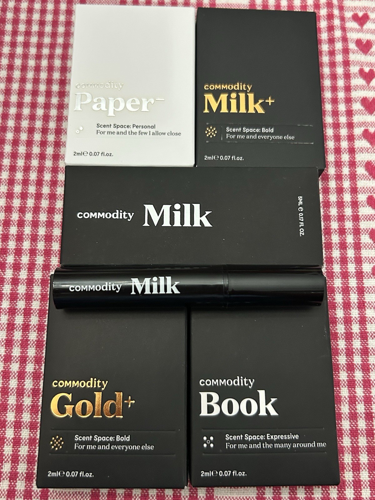 6 Pc Commodity  Perfume Sampler GOLD Milk PAPER & Book EDP Sprays 18ml Total