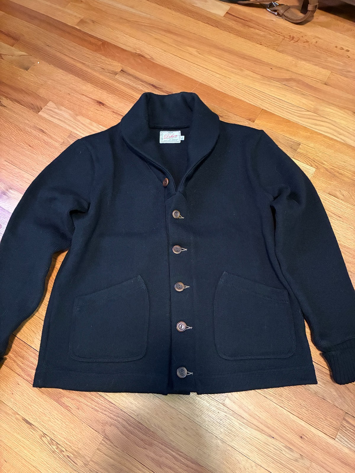 Dehen 1920 Black Wool Shawl Sweater Coat 2.0 Cardigan LARGE