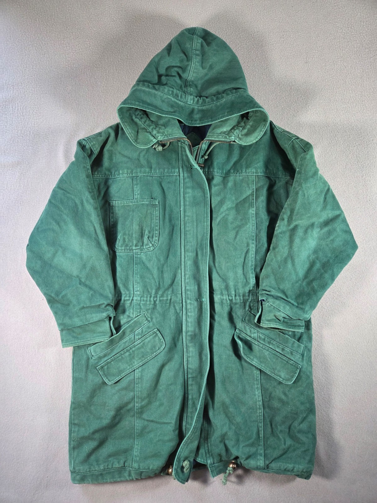 Vintage Kaos Jacket Womens Large Green Canvas Chore Coat Hooded Barn Insulated Vintage Kaos Jacket Womens Large Green Canvas Chore Coat Hooded Barn Insulated