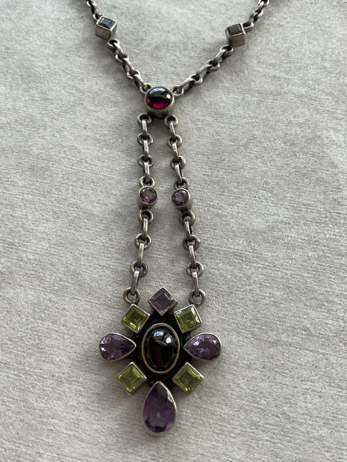 Signed Nicki Butler 925 Sterling Silver Multi Gemstone Pendant Necklace Signed Nicki Butler 925 Sterling Silver Multi Gemstone Pendant Necklace