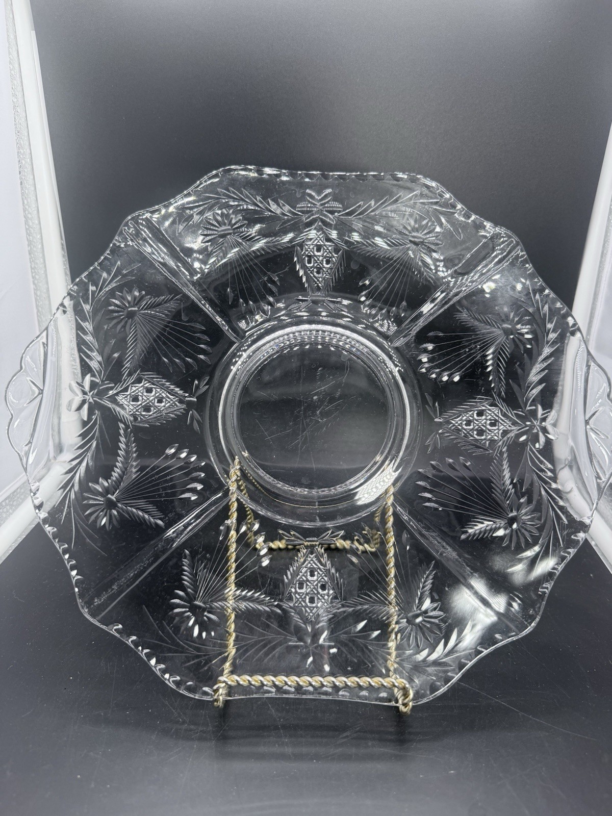 Vintage Cambridge Crystal Triangle C Cut Glass Cake Sandwich Plate 12”