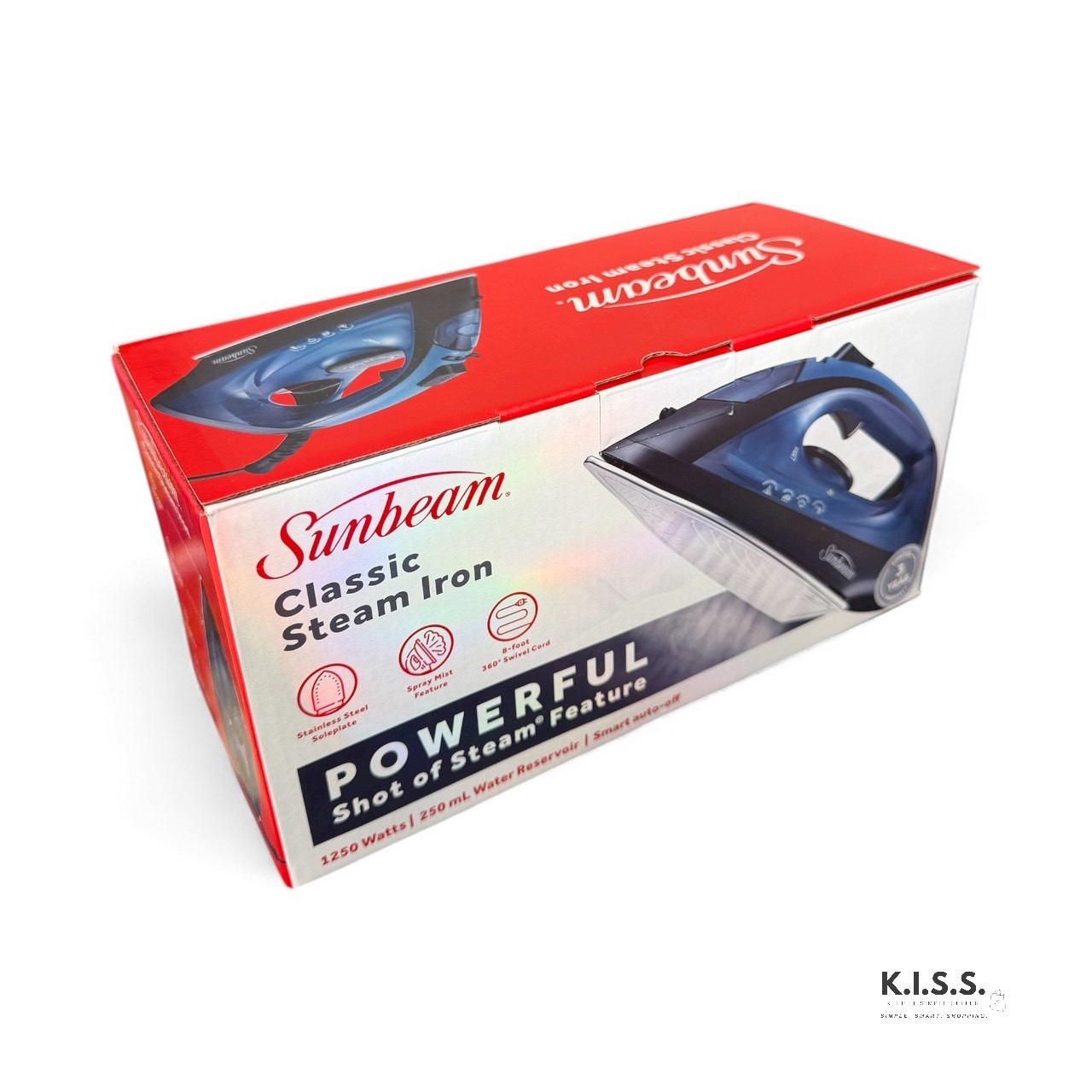 Sunbeam 1250W 360° Swivel Cord Steam Iron NIB | Shot Of Steam, Auto-Shut-Off Sunbeam 1250W 360° Swivel Cord Steam Iron NIB | Shot Of Steam, Auto-Shut-Off