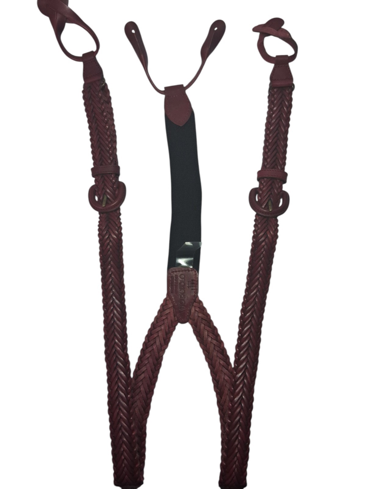 Vintage Vito Rufolo Burgundy Brown Woven Leather Suspenders