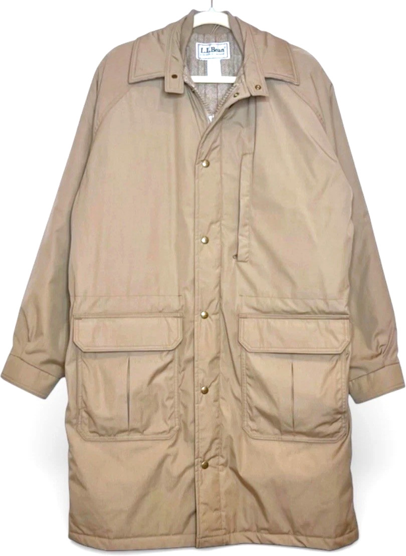 Vintage L.L. Bean Insulated Field Coat L Khaki Wool Lined Thinsulate Made in USA
