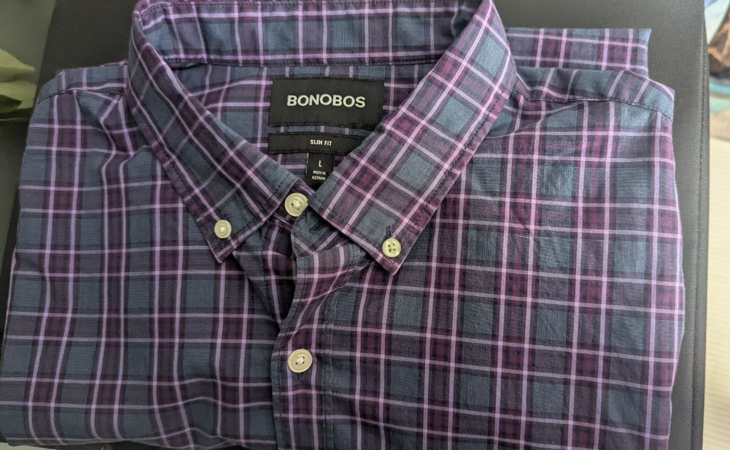 NWT Bonobos BLUE/ PURPLE Plaid Long Sleeves Men\'s Shirt LARGE SLIM FIT NWT Bonobos BLUE/ PURPLE Plaid Long Sleeves Men\'s Shirt LARGE SLIM FIT