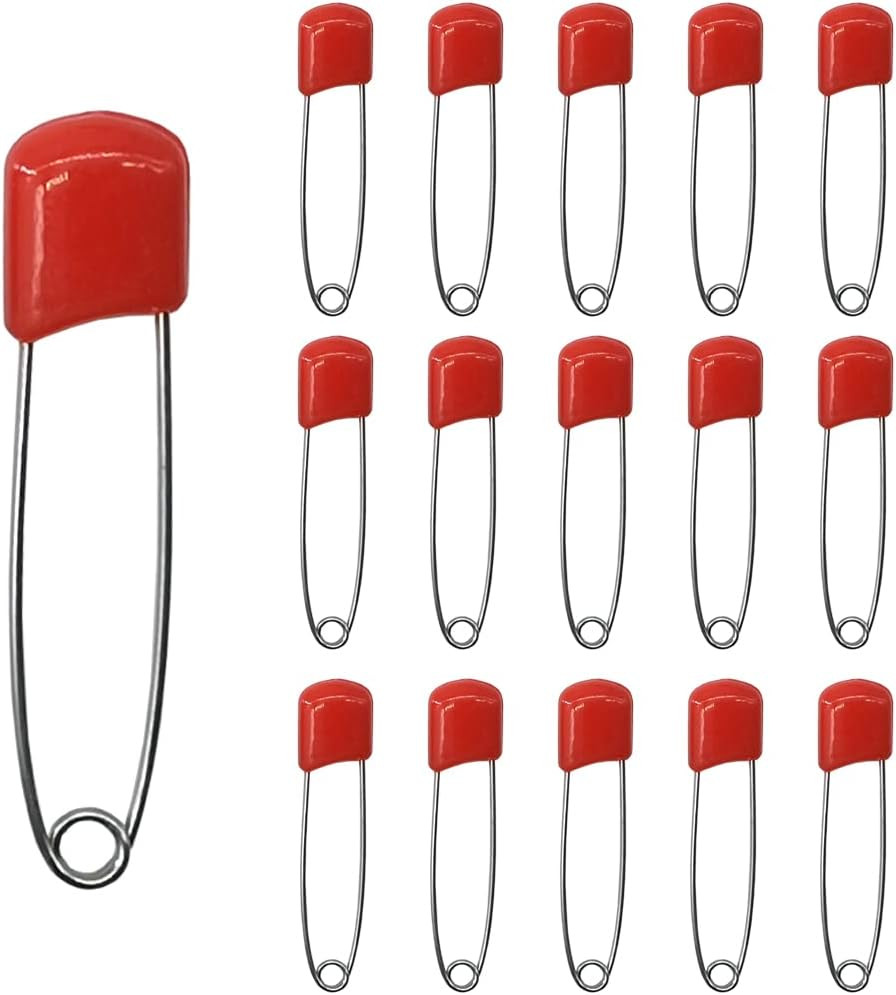 50 Pcs Safety Pins Nappy Pins Plastic Head Safety Pins with Safe Locking (Red)