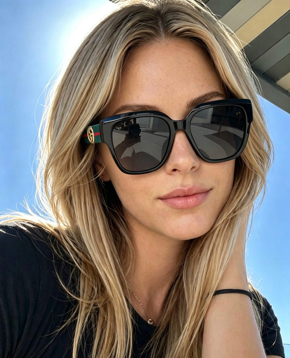 Gucci 1088 Sunglasses 54‑18‑139 Black Green Acetate Frame Interlocking G Logo