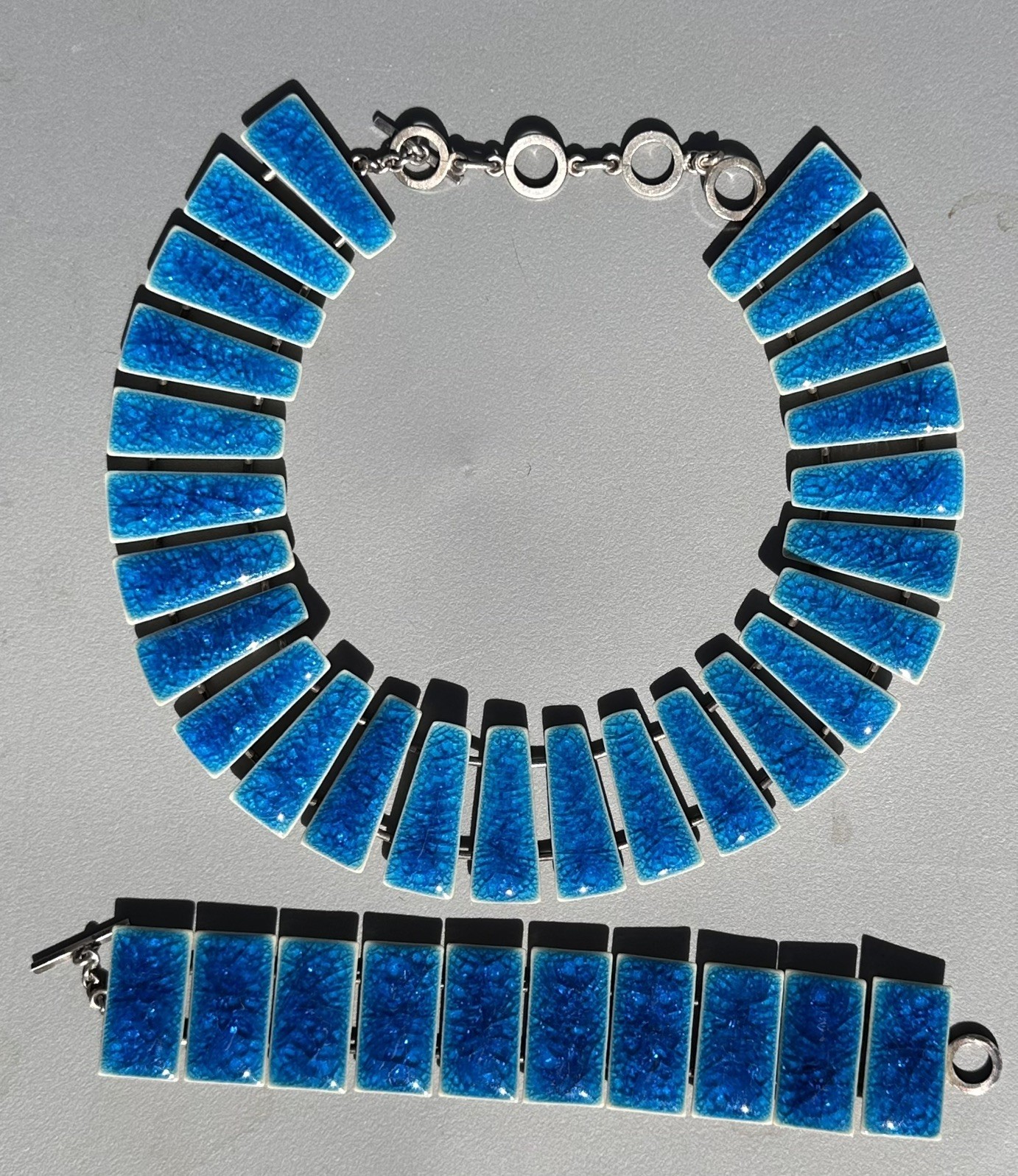 RARE Vintage MCM Sterling Silver Ceramic Denmark Necklace and Bracelet Set RARE Vintage MCM Sterling Silver Ceramic Denmark Necklace and Bracelet Set