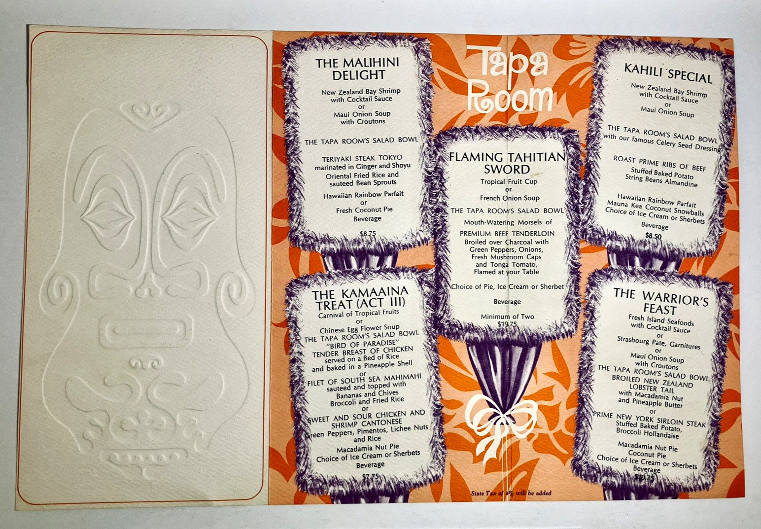 RARE 1966 Hilton Hawaiian Village Hotel TAPA ROOM Restaurant Vintage Dinner Menu