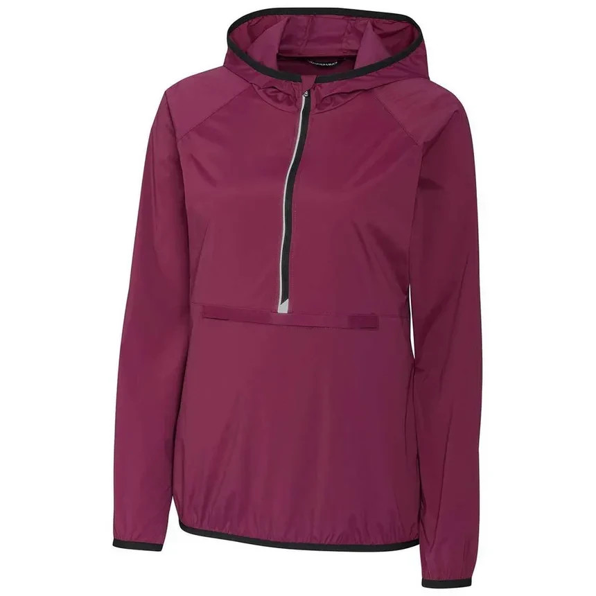 Cutter & Buck Women\'s Affinity Breaker Half Zip Hooded Popover-Maroon-Large T231