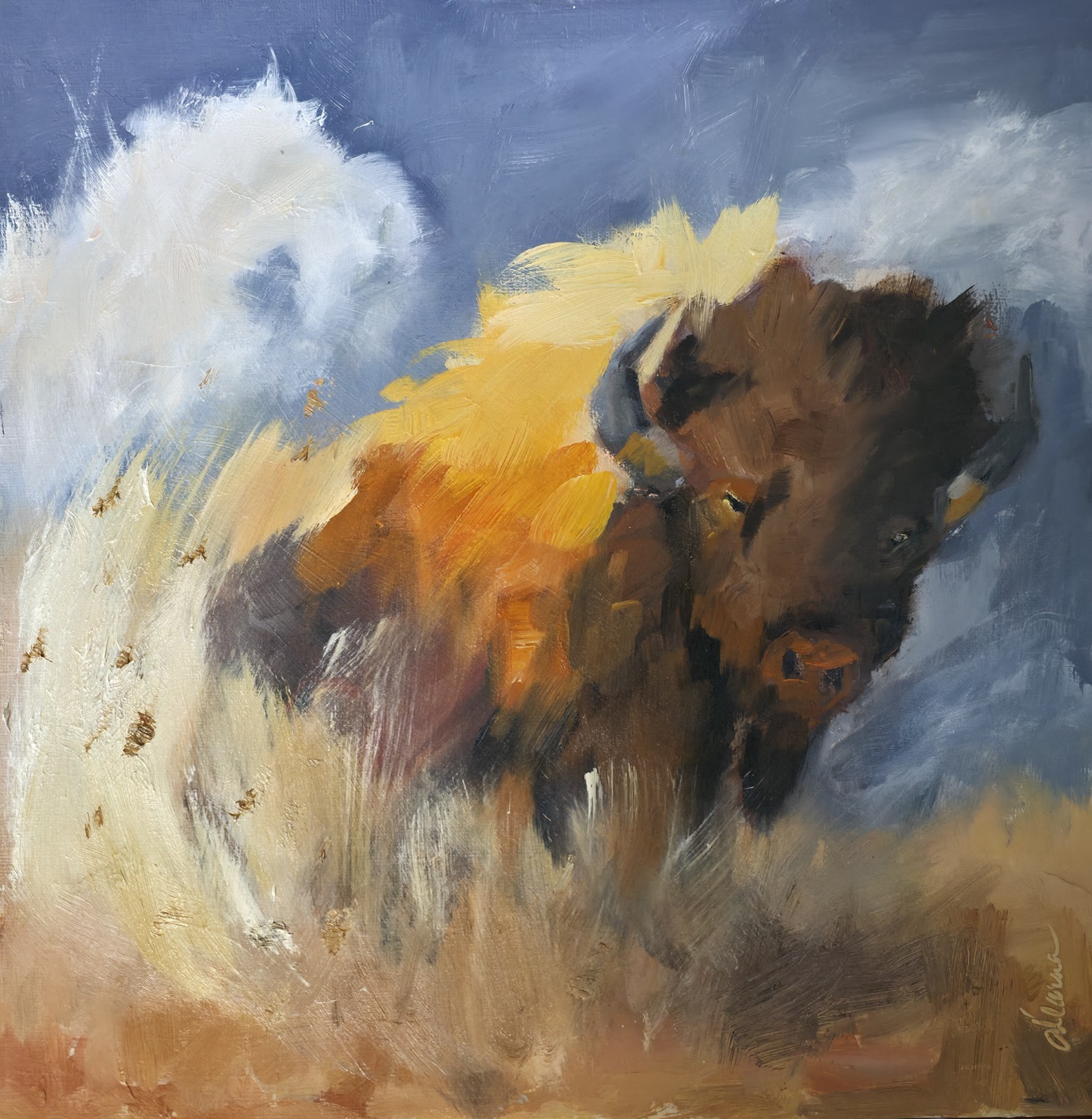 Original Oil painting BUFFALO BISON Bull Western WILDLIFE Yellowstone Nature Original Oil painting BUFFALO BISON Bull Western WILDLIFE Yellowstone Nature