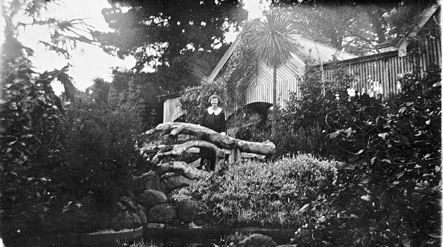 A woman standing in front of the fernery Ararat Victoria 1926 OLD PHOTO A woman standing in front of the fernery Ararat Victoria 1926 OLD PHOTO