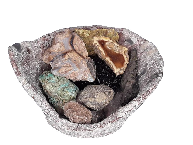 Pre Columbian Terracotta Treasure Bowl Gem and fossil filled