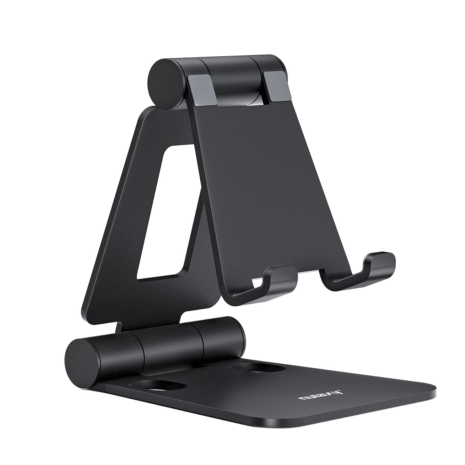 Nulaxy Full Aluminum Dual Folding Cell Phone Stand for Desk, Black A-Black