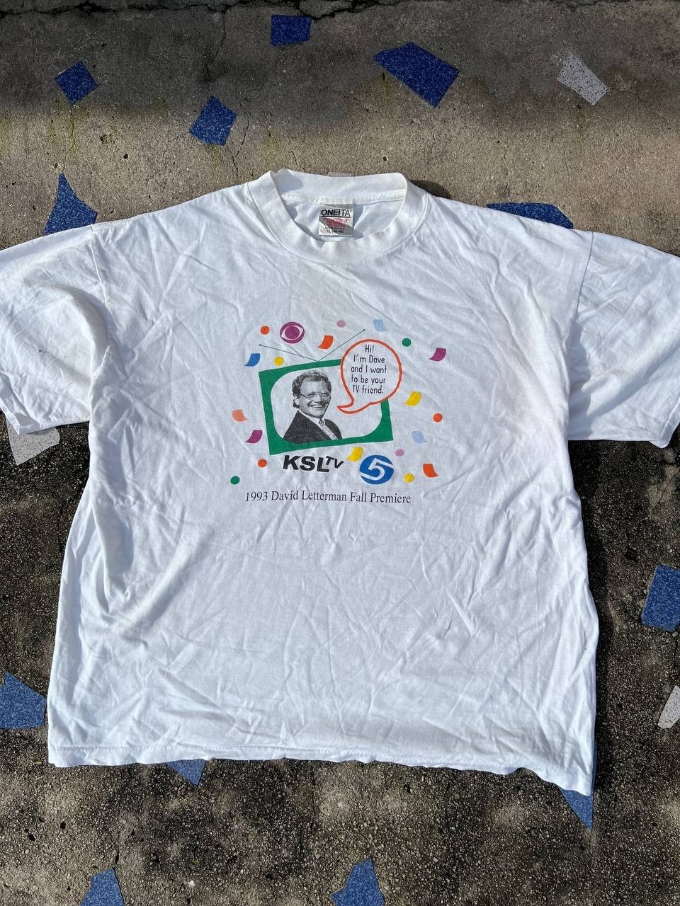 Vtg 1993 David Letterman KSL TV Shirt XL Oneita USA Single Stitch Boxy 90s 激レア