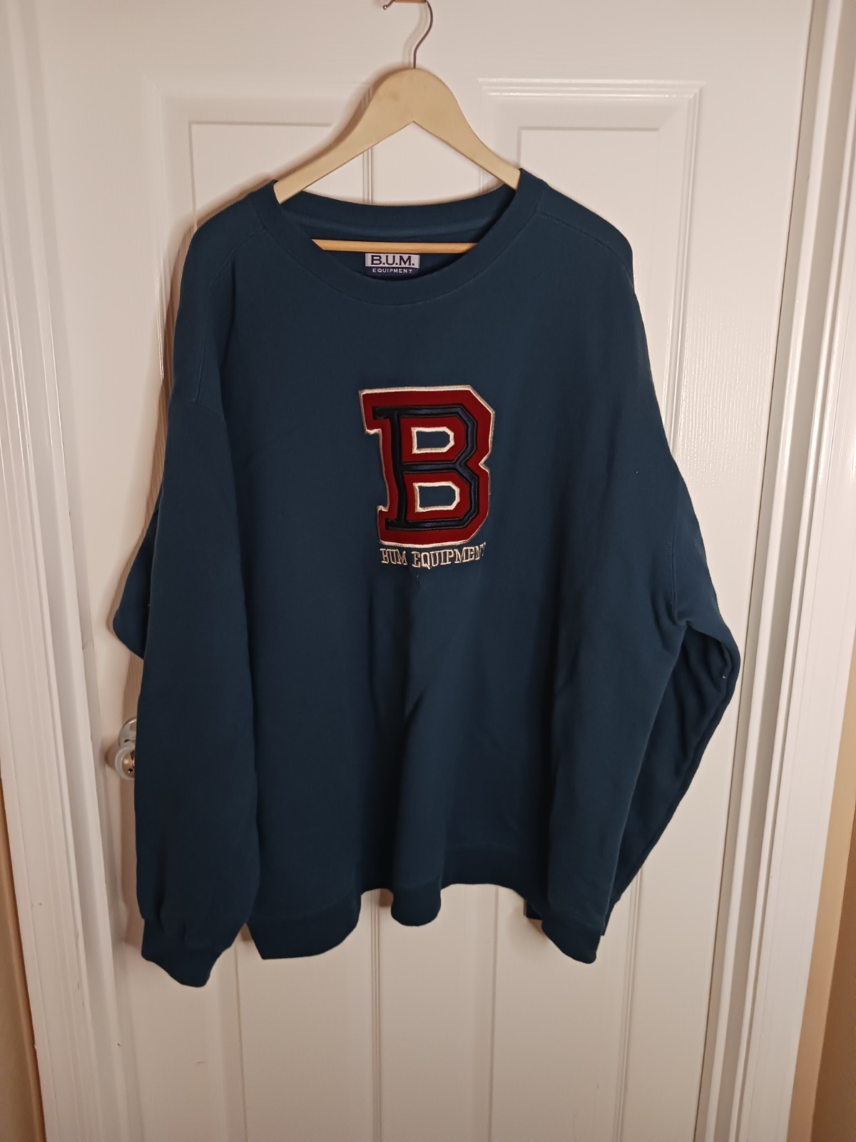 Vintage B.U.M. Equipment Sweatshirt Mens Xxl 2xl Blue Sleeve Logo 90s Letterman Vintage B.U.M. Equipment Sweatshirt Mens Xxl 2xl Blue Sleeve Logo 90s Letterman