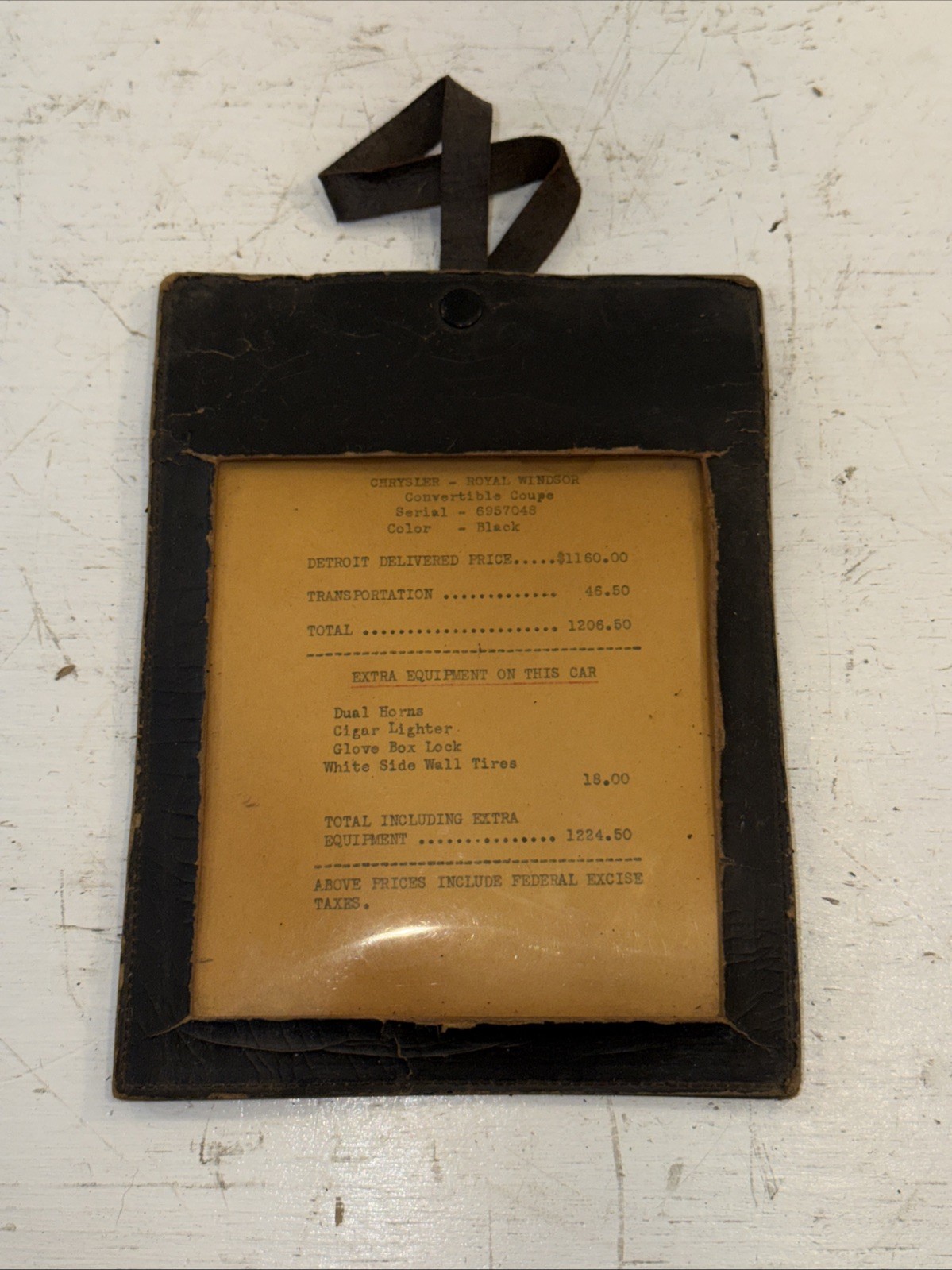 Vintage OEM Chrysler Dealer Car Invoice Window Sticker Leather Hang Bag Windsor Vintage OEM Chrysler Dealer Car Invoice Window Sticker Leather Hang Bag Windsor
