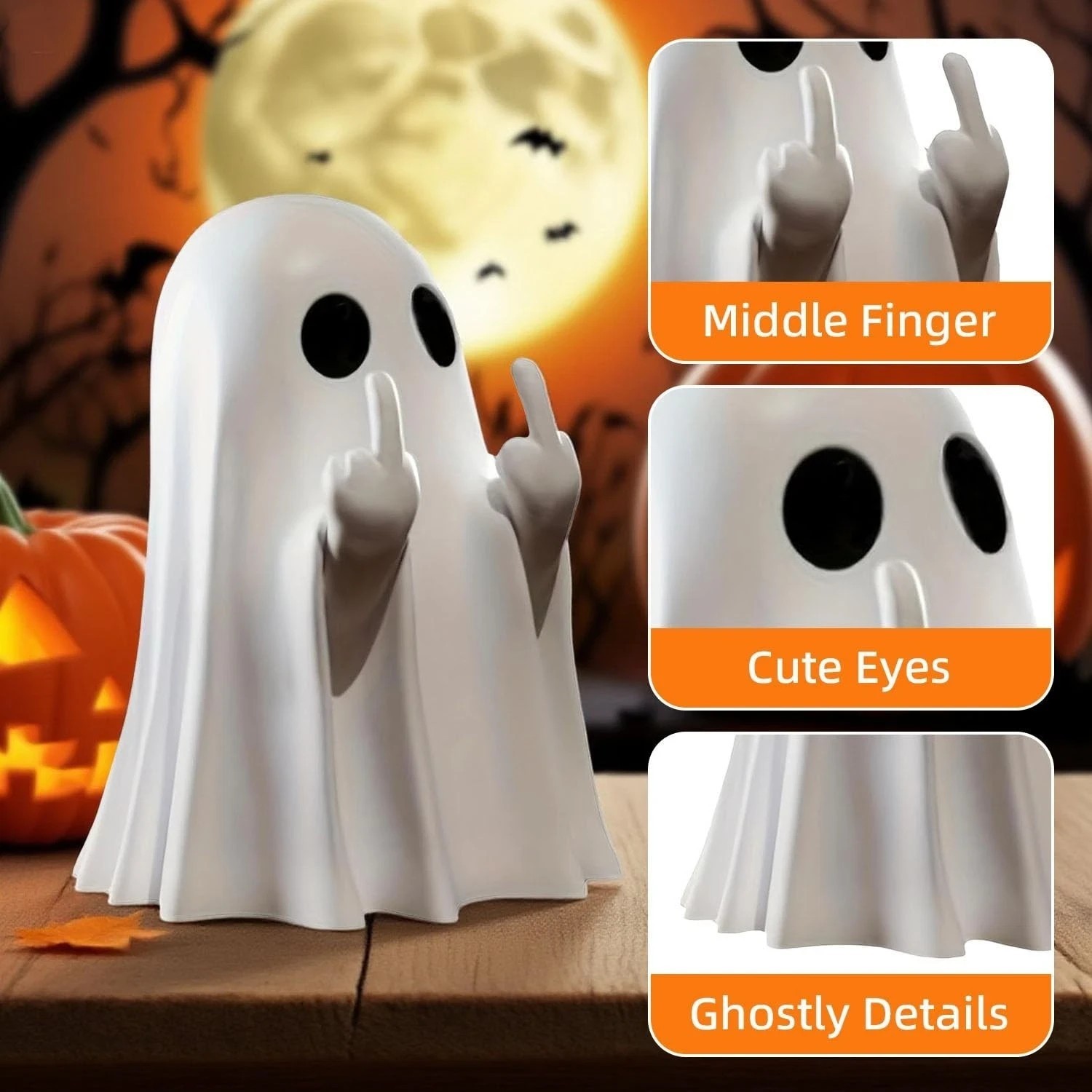 Halloween Middle Finger Ghost Figurine Resin Spooky Decor Home Porch Yard