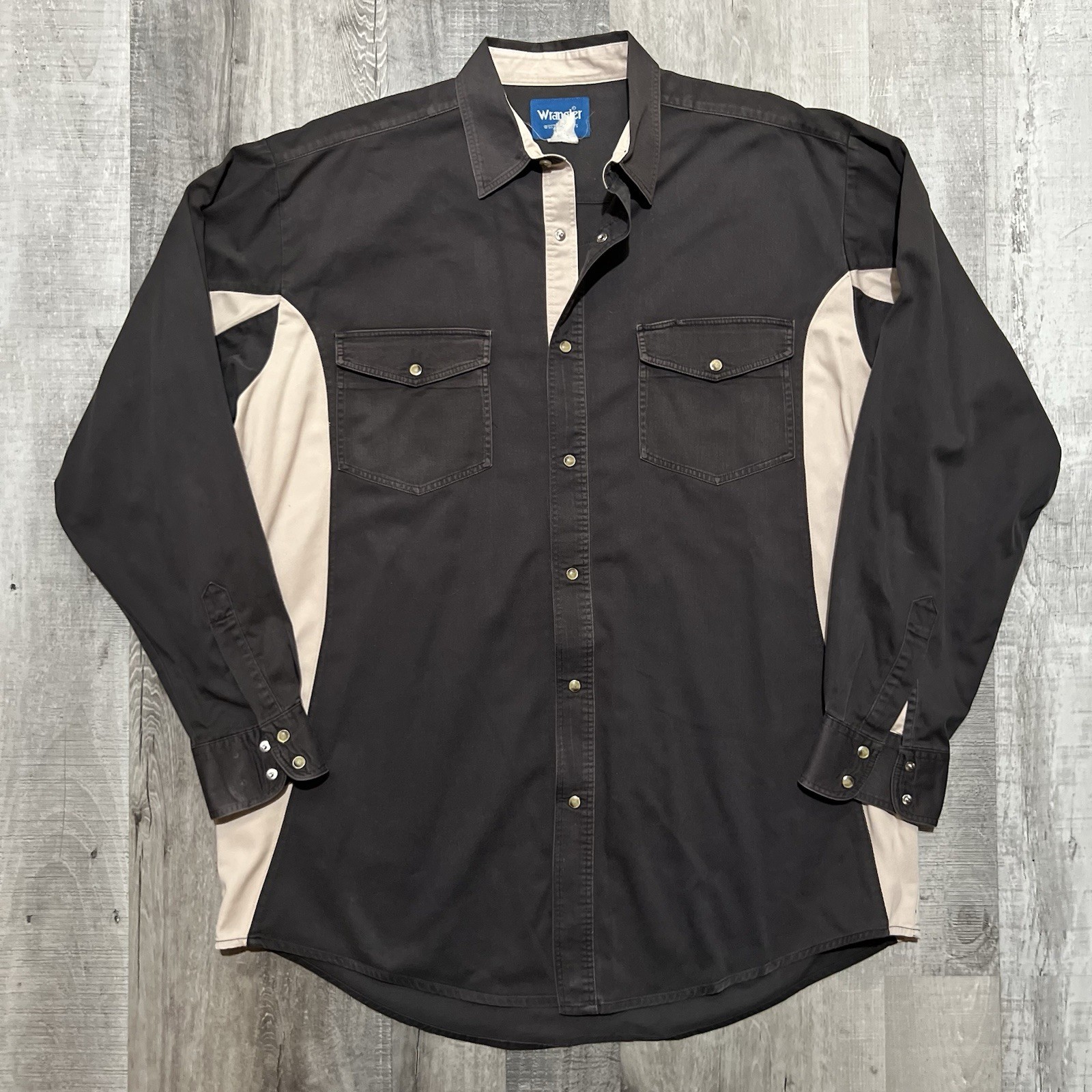 VTG Wrangler Two Tone Brushpopper Western Pearl Snap Shirt Men\'s 2XL Cowboy VTG Wrangler Two Tone Brushpopper Western Pearl Snap Shirt Men\'s 2XL Cowboy