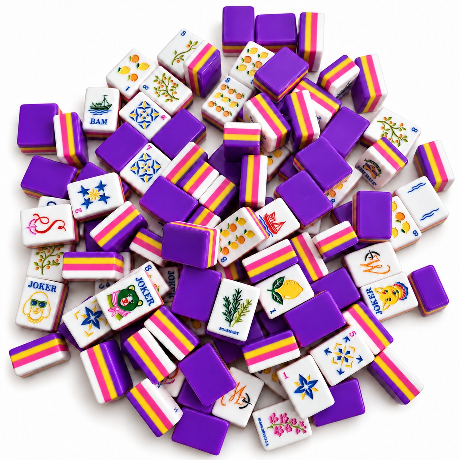 American Mahjong Tiles 160 4 Layer Purple Pink Yellow Acrylic Engraved Set