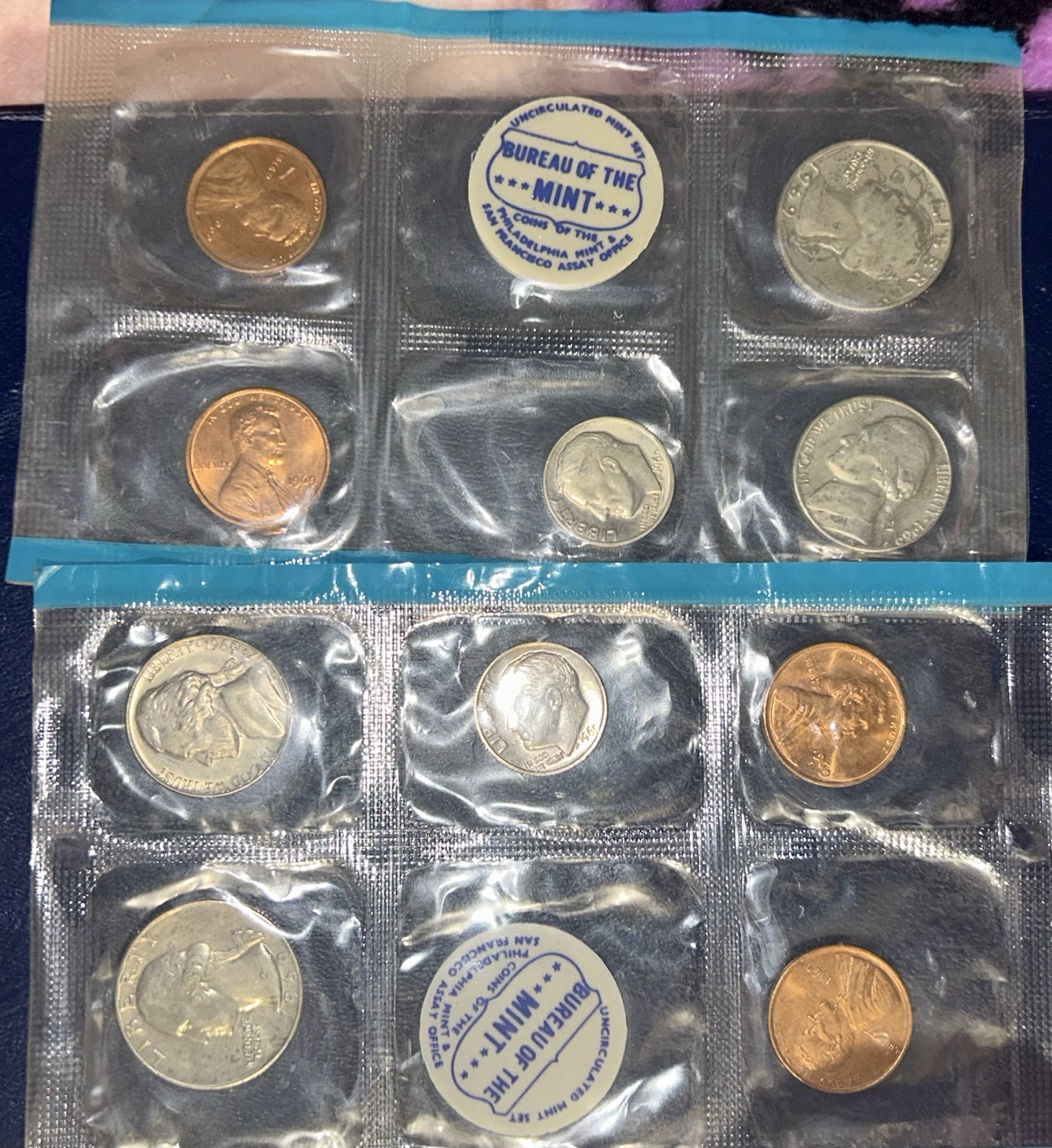 (2) Coin Sets P/S U.S. Mint UNC Coin Sets Sealed Pack w/Bureau of the Mint Token
