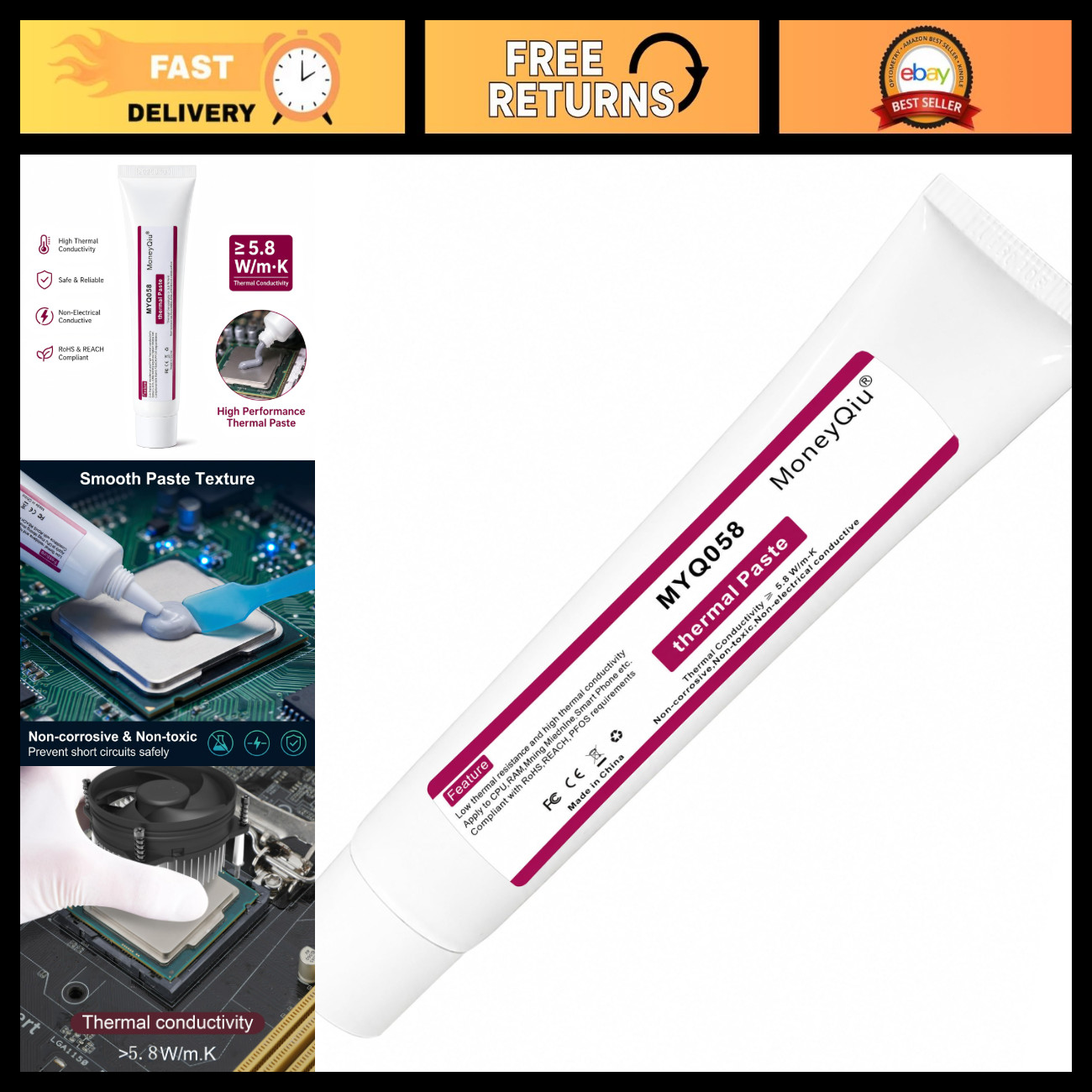 High-Performance CPU Thermal Grease Paste - 100g, 5.8W/m-k, Carbon-Based Compou High-Performance CPU Thermal Grease Paste - 100g, 5.8W/m-k, Carbon-Based Compou