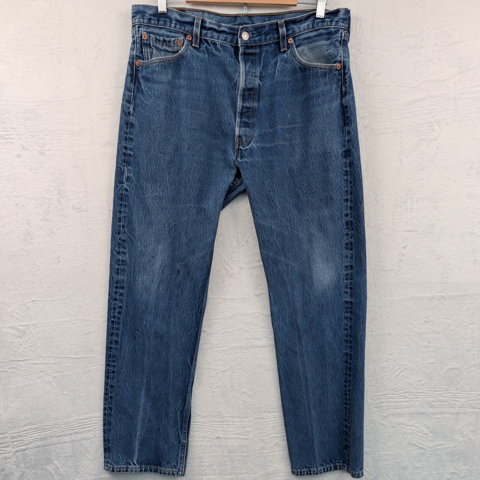 VTG Levi\'s 501 Jeans 38x34 Red Tab Button Fly Straight Leg Blue  USA Paper Y2K