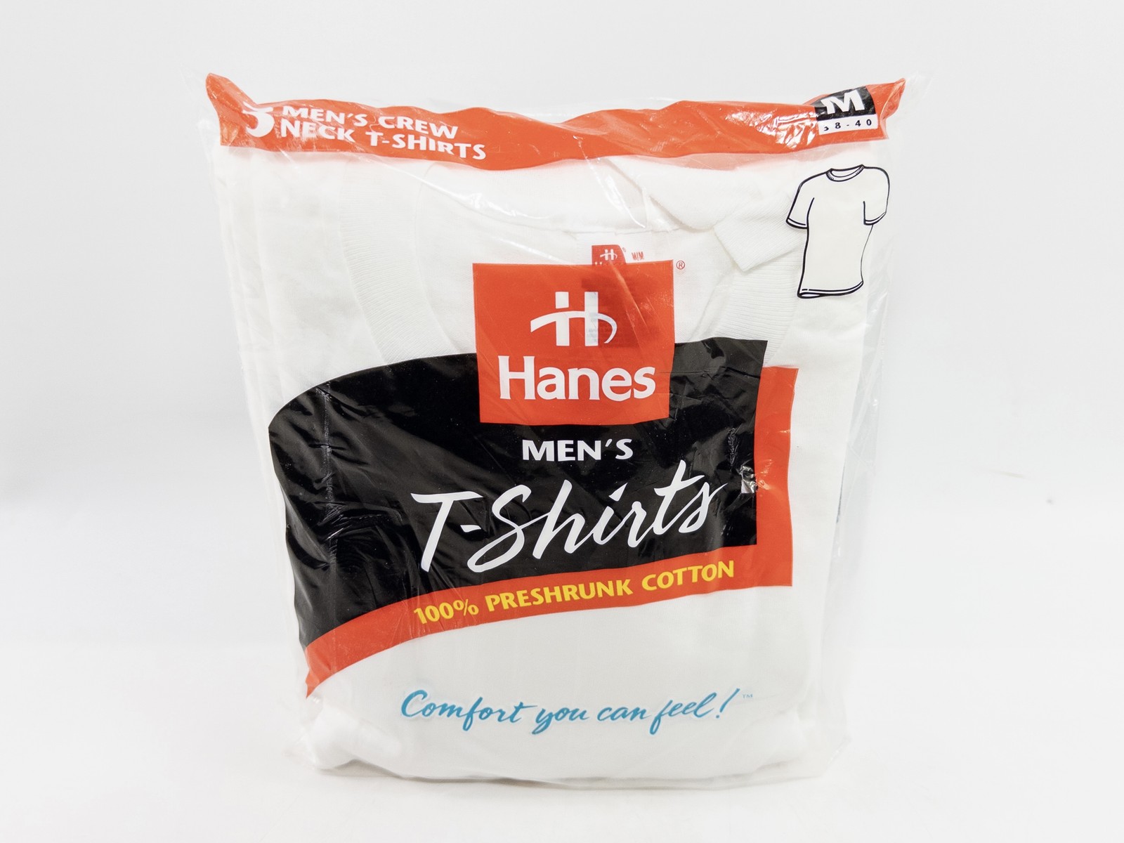 Hanes Men\'s Comfort T-Shirts Size M Pack of 3 Crew Neck White, Vintage 1997, NOS