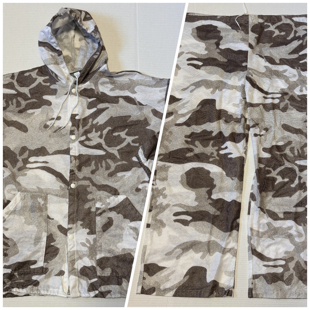 CABELAS Snow Camo - Men's VTG White Hunting Suit -Hooded Jacket (2XL) Pants (XL)