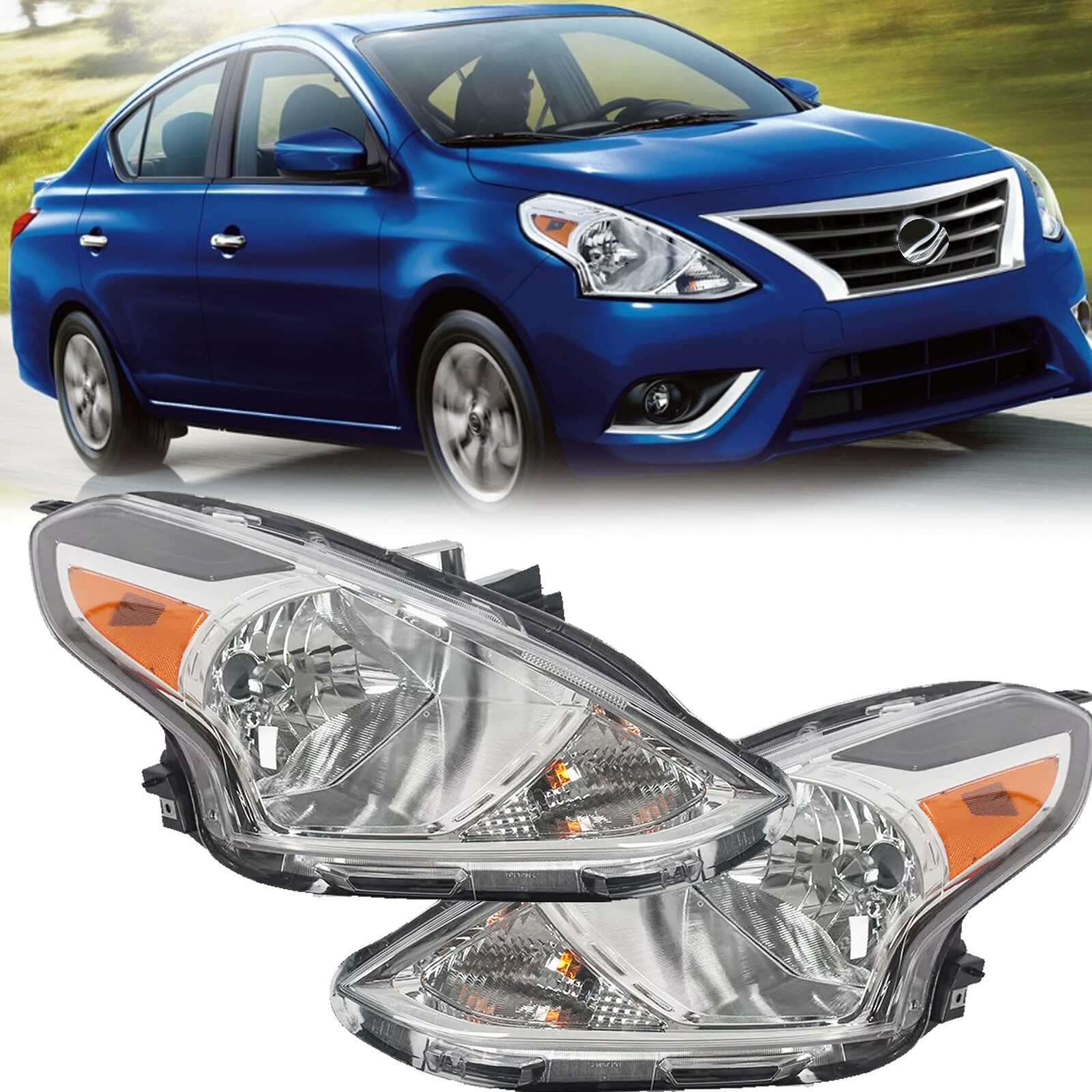 Headlights Headlamp For 2015-2019 Nissan Versa Left Driver & Right Passenger