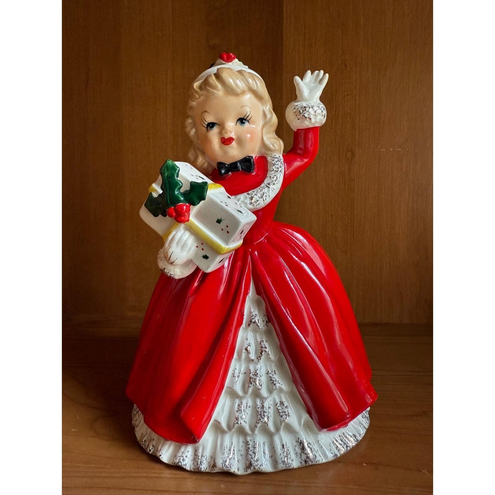 Vintage 1956 Napco Christmas Lady Planter CX2266A Red Dress Spaghetti Trim Japan Vintage 1956 Napco Christmas Lady Planter CX2266A Red Dress Spaghetti Trim Japan