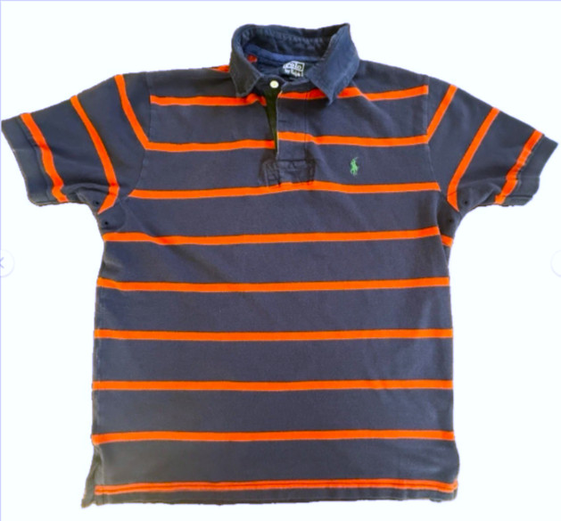 Vintage Polo Ralph Lauren Rugby Shirt Men’s Large Navy Red Stripe Short Sleeve