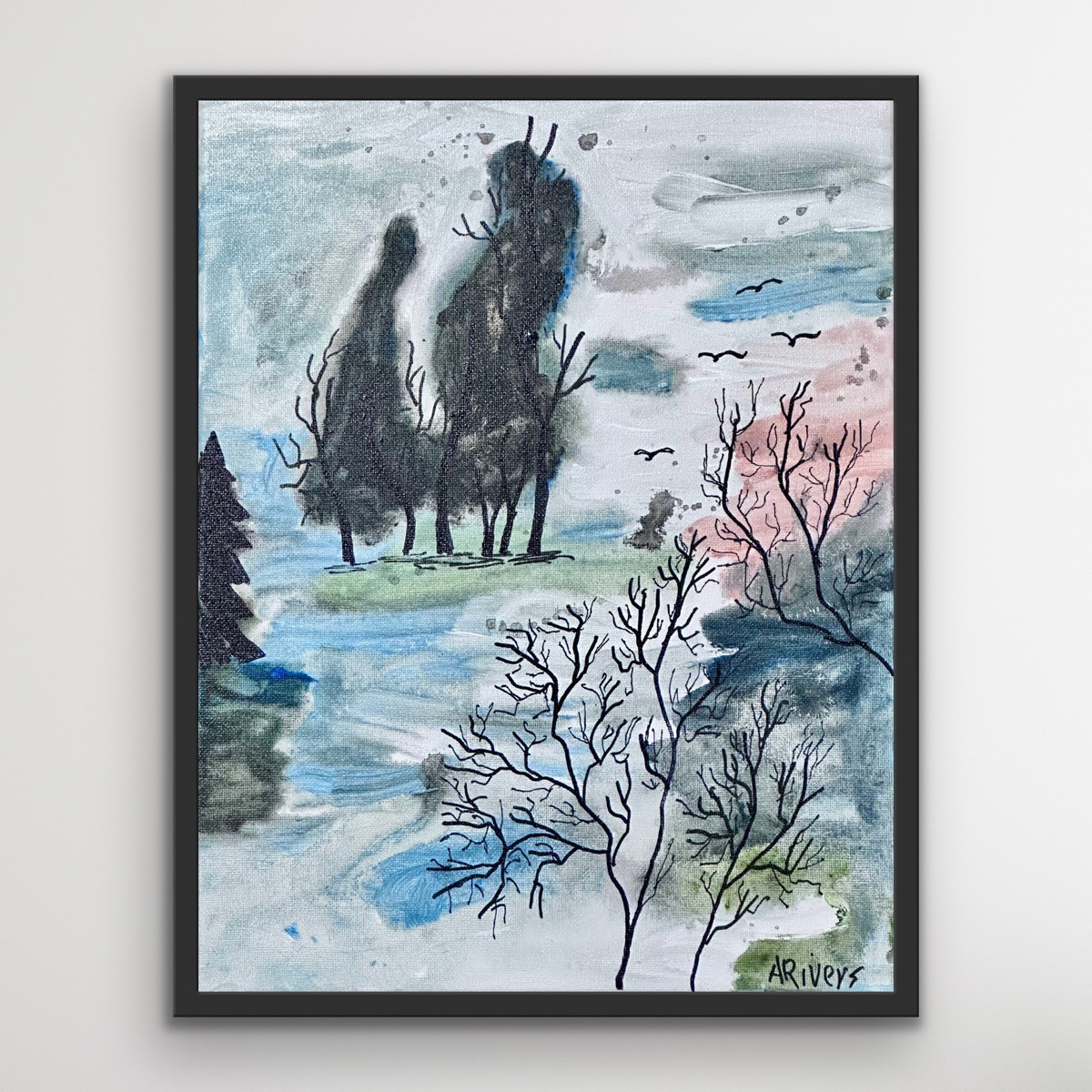 ARivers Modern Abstract Art Autumn Landscape Painting 14x11 Canvas Original