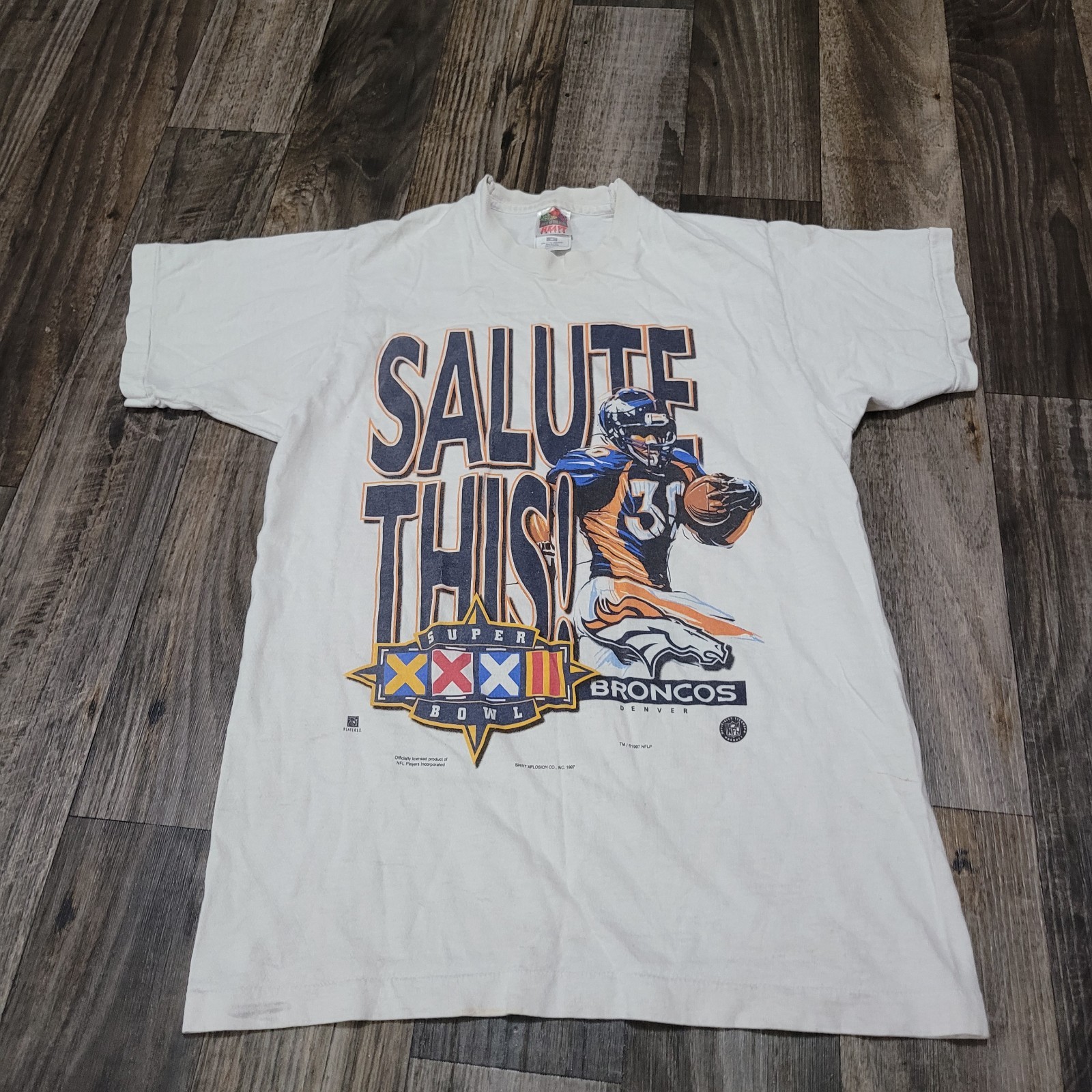 Vtg 1990s Denver Broncos Super Bowl 32 Salute This T-shirt Mens M Terrell Davis Vtg 1990s Denver Broncos Super Bowl 32 Salute This T-shirt Mens M Terrell Davis