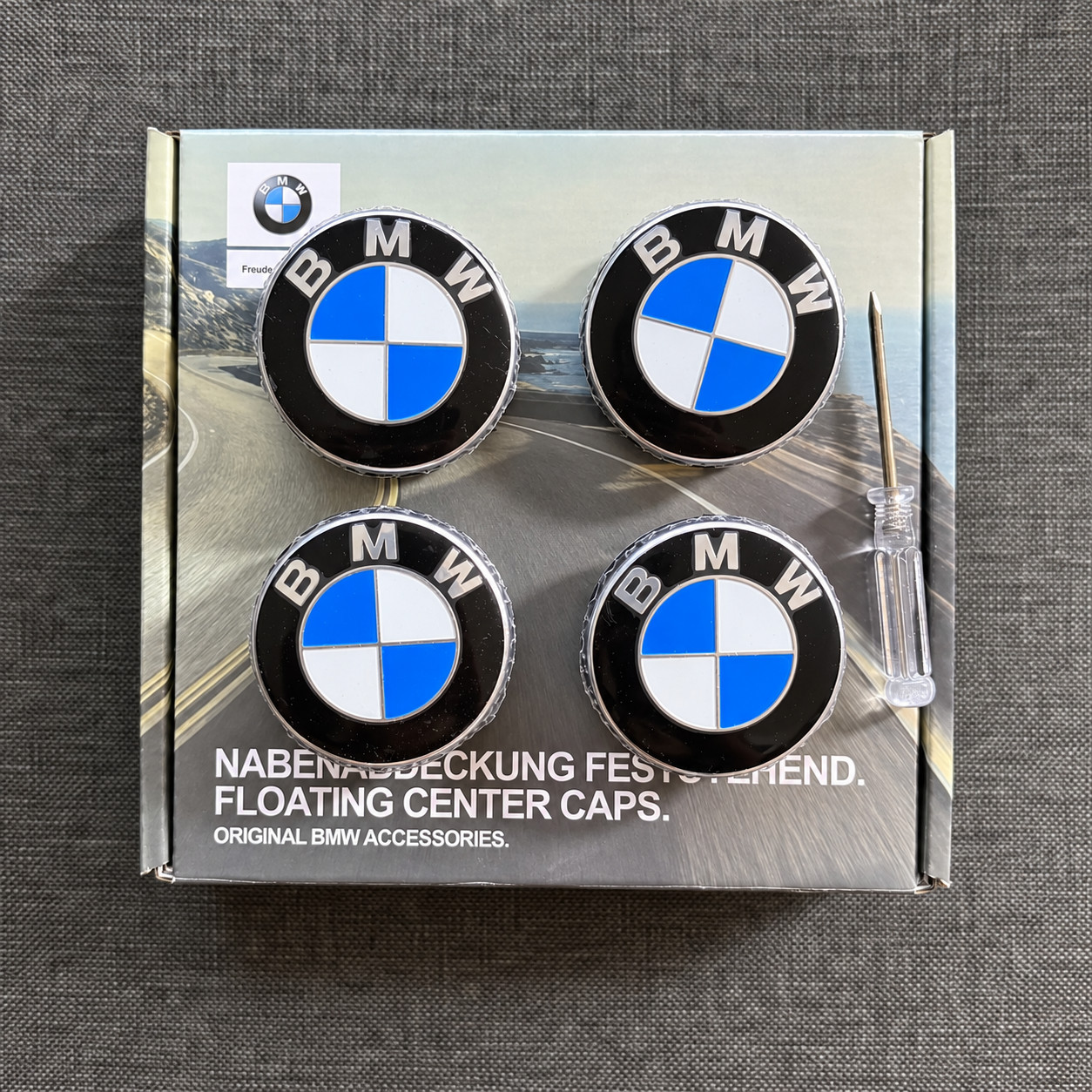 BMW Original Style Blue White Wheel Floating Centre Caps 56mm 68mm Set of 4