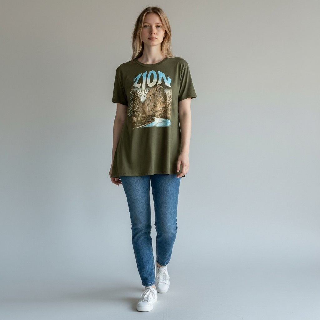 Torrid Zion Camper Dusty Olive Graphic Tee Open Back 3X 22-24 Cotton NWT